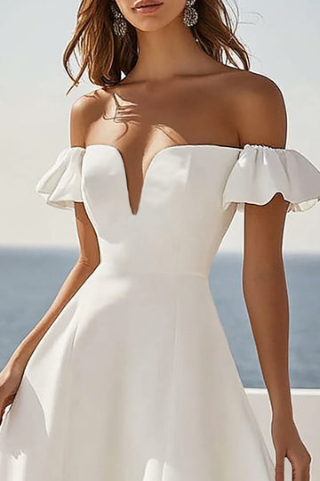 White Off The Shoulder A Line Holiday Party Dress